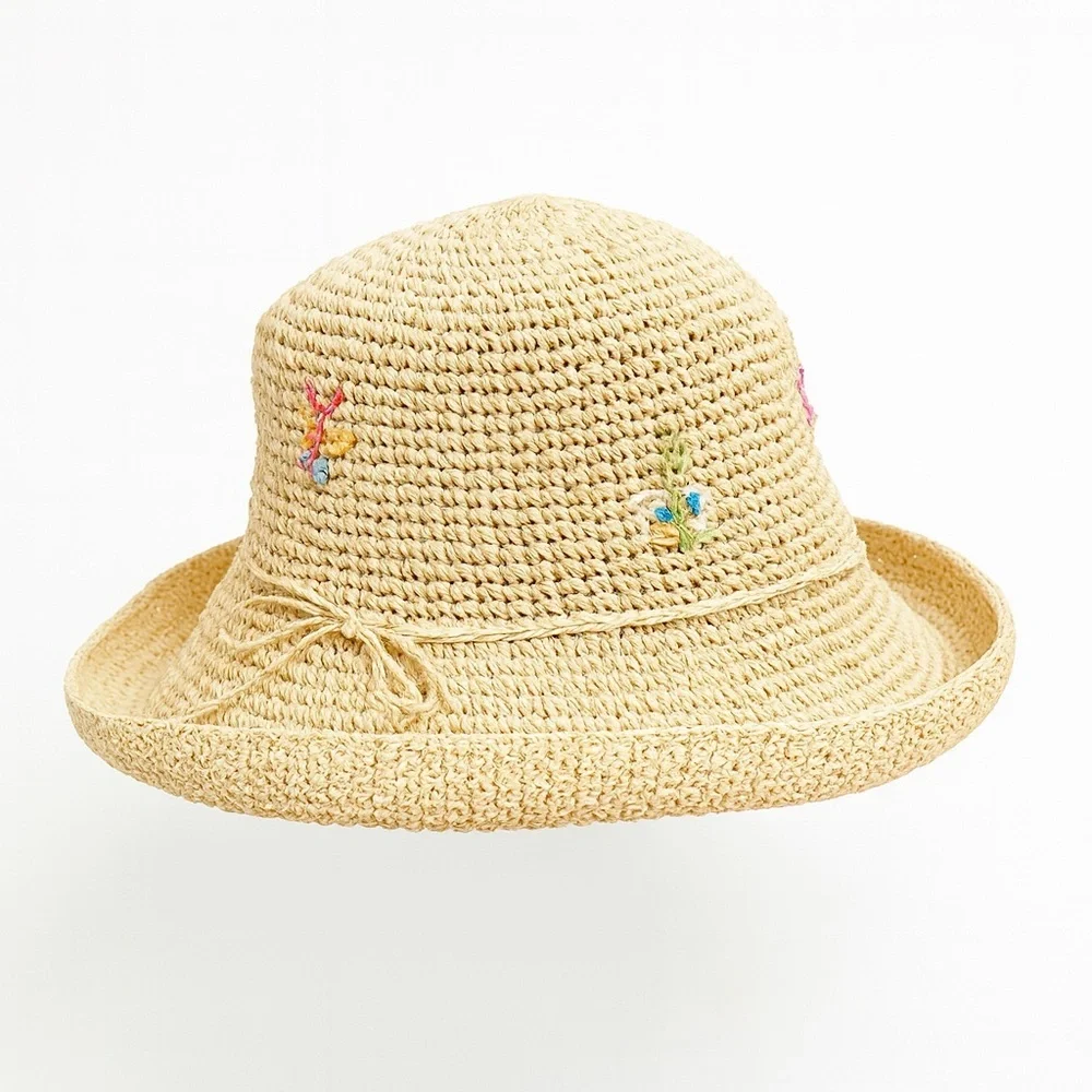 Cappelli Straworld Floral Embroidered Straw Hat Boho Festival Beachy - Picture 3 of 12